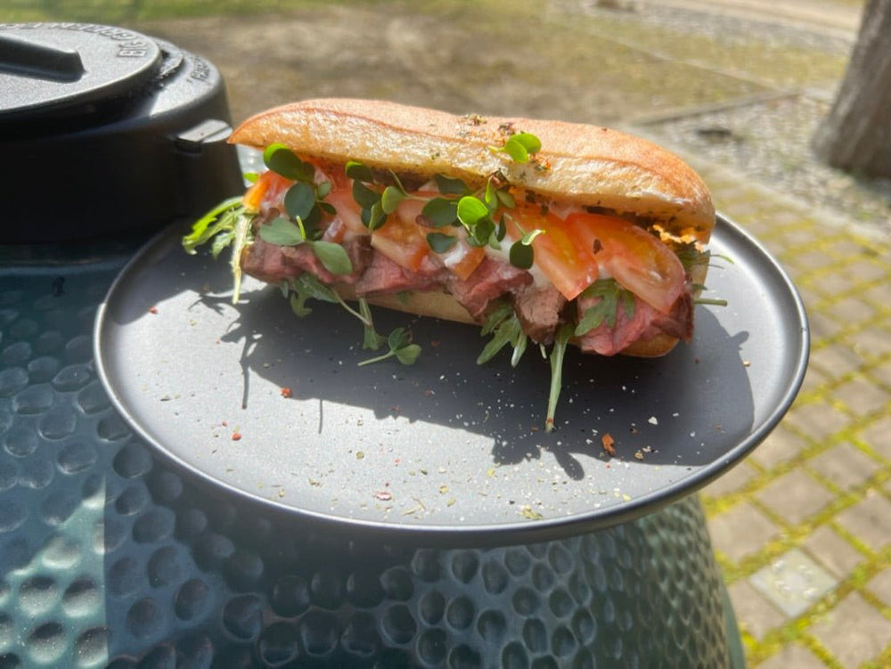 Dry Aged Flank Steak Steinofensandwich mit Burrata